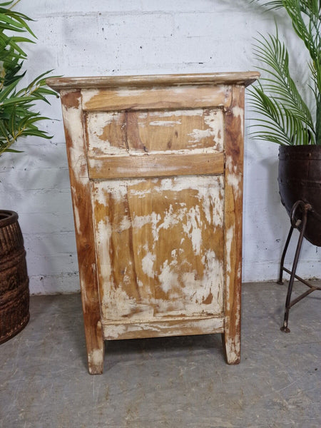 Vintage Reclaimed Rustic Indian Wooden Bedside Cabinet Side Table
