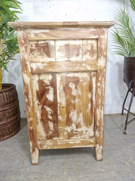 Vintage Reclaimed Rustic Indian Wooden Bedside Cabinet Side Table