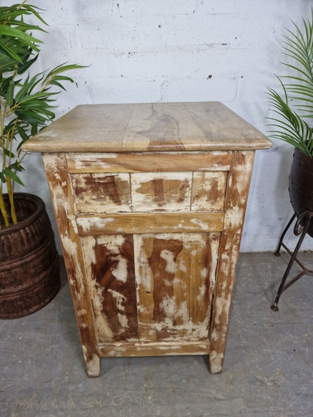 Vintage Reclaimed Rustic Indian Wooden Bedside Cabinet Side Table