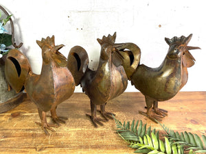 Rustic Reclaimed Hand Made Metal Rooster Chicken Garden Sculpture Ornament