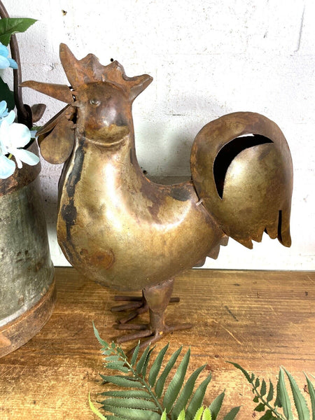 Rustic Reclaimed Hand Made Metal Rooster Chicken Garden Sculpture Ornament