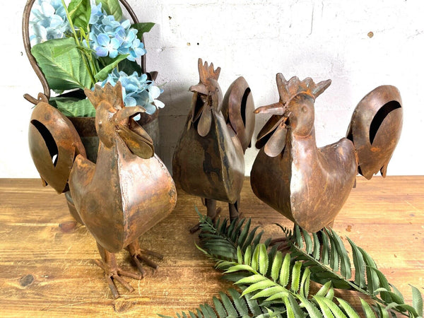 Rustic Reclaimed Hand Made Metal Rooster Chicken Garden Sculpture Ornament