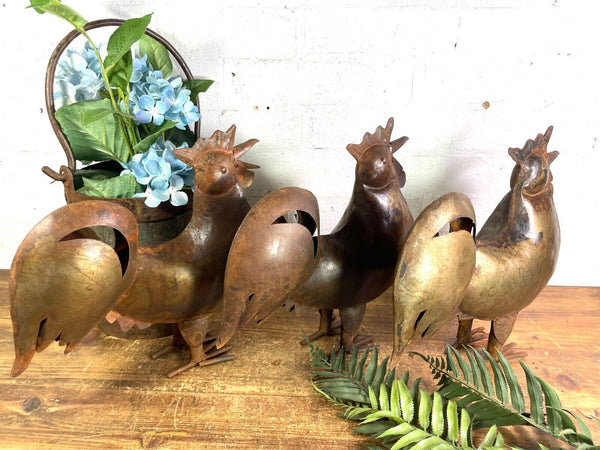 Rustic Reclaimed Hand Made Metal Rooster Chicken Garden Sculpture Ornament