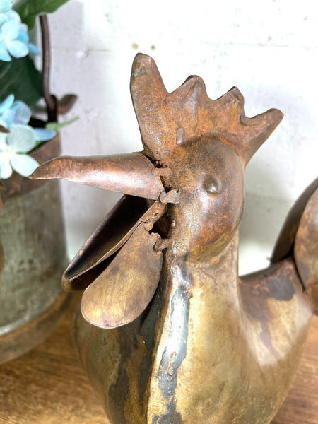Rustic Reclaimed Hand Made Metal Rooster Chicken Garden Sculpture Ornament
