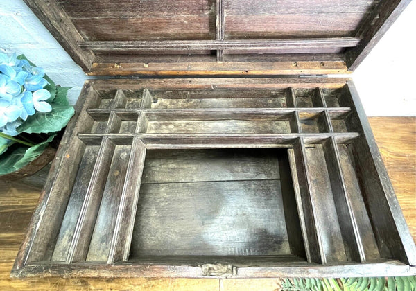 Antique Indian Colonial Military Engineers Hardwood Campaign Chest Trunk