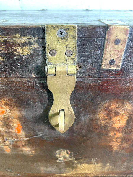 Antique Indian Colonial Military Engineers Hardwood Campaign Chest Trunk