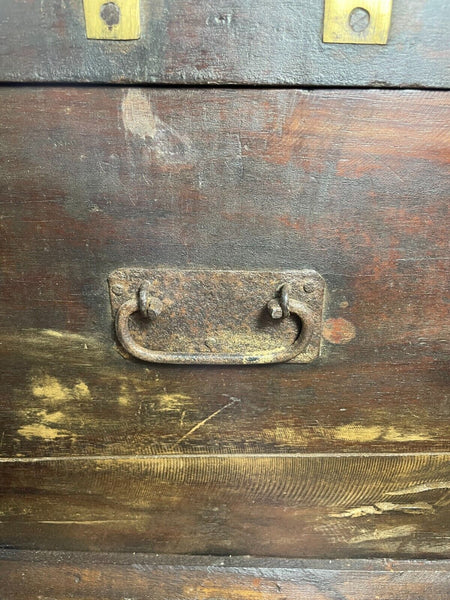 Antique Indian Colonial Military Engineers Hardwood Campaign Chest Trunk