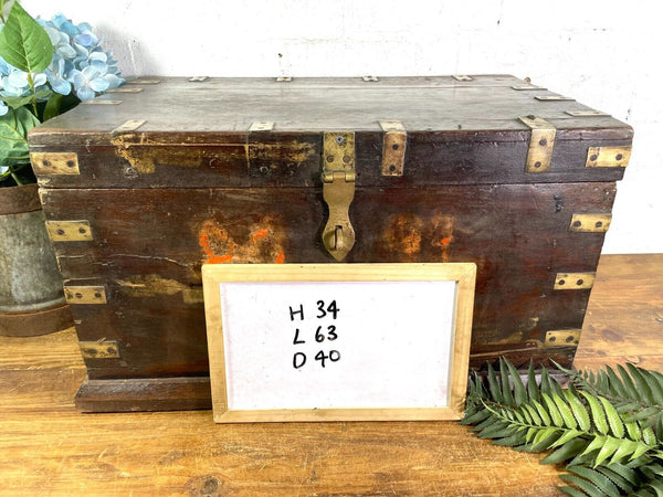 Antique Indian Colonial Military Engineers Hardwood Campaign Chest Trunk