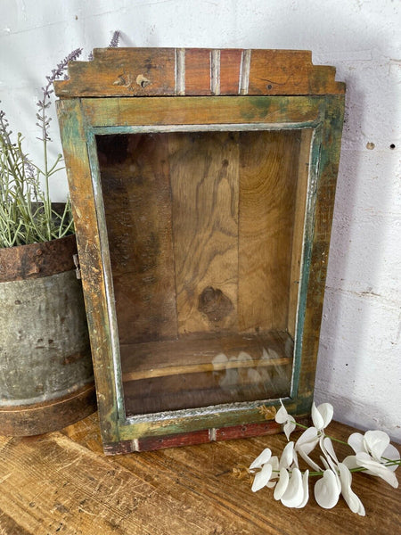 Vintage Rustic Indian Wooden Glazed Shop Display Bathroom Kitchen Wall Cabinet