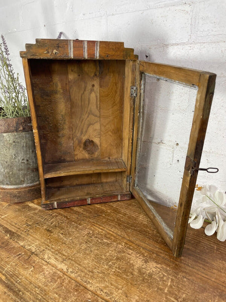 Vintage Rustic Indian Wooden Glazed Shop Display Bathroom Kitchen Wall Cabinet