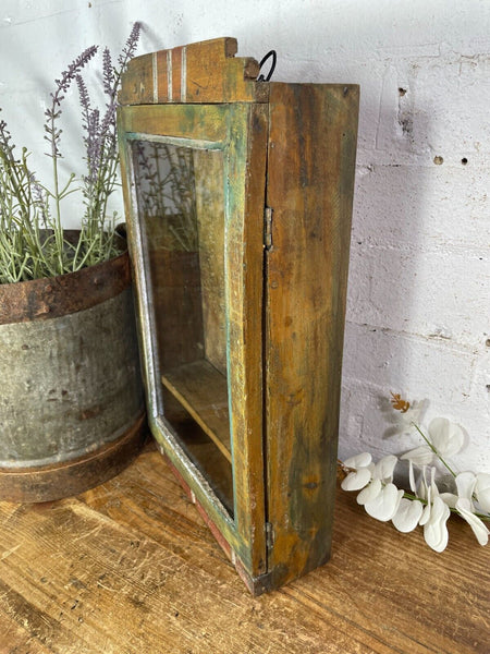 Vintage Rustic Indian Wooden Glazed Shop Display Bathroom Kitchen Wall Cabinet