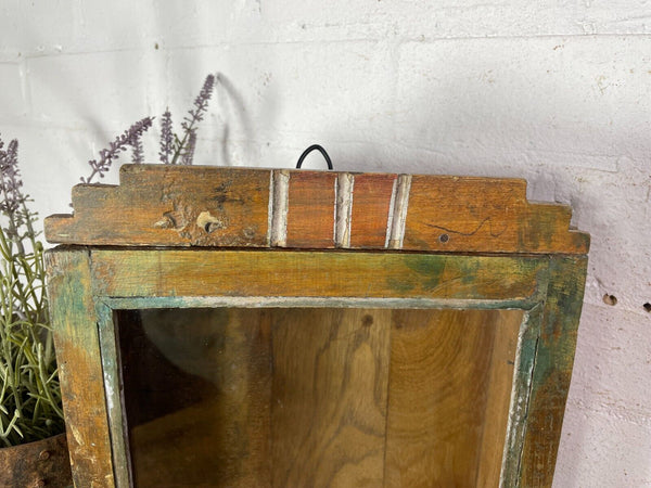 Vintage Rustic Indian Wooden Glazed Shop Display Bathroom Kitchen Wall Cabinet