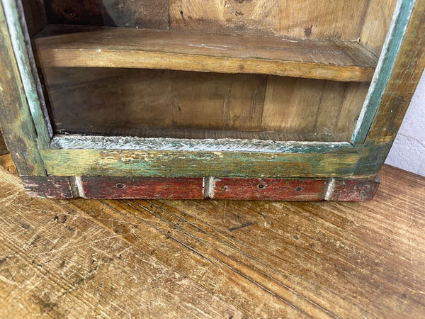 Vintage Rustic Indian Wooden Glazed Shop Display Bathroom Kitchen Wall Cabinet