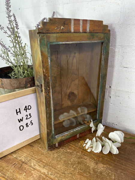 Vintage Rustic Indian Wooden Glazed Shop Display Bathroom Kitchen Wall Cabinet