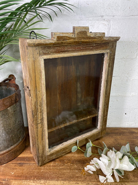 Vintage Rustic Indian Wooden Glazed Shop Display Bathroom Kitchen Wall Cabinet