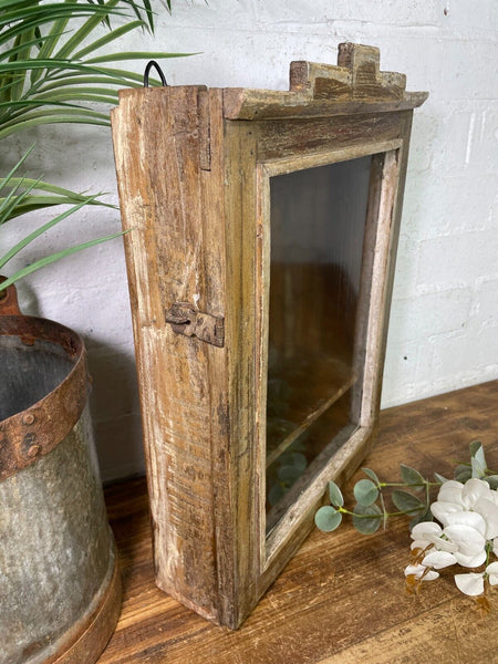 Vintage Rustic Indian Wooden Glazed Shop Display Bathroom Kitchen Wall Cabinet