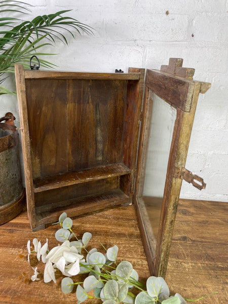Vintage Rustic Indian Wooden Glazed Shop Display Bathroom Kitchen Wall Cabinet