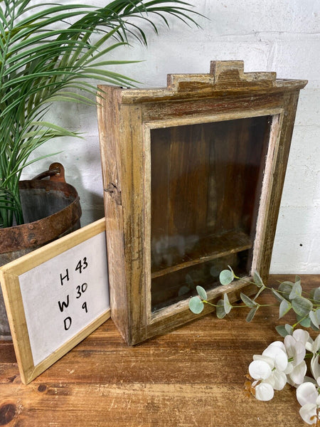 Vintage Rustic Indian Wooden Glazed Shop Display Bathroom Kitchen Wall Cabinet