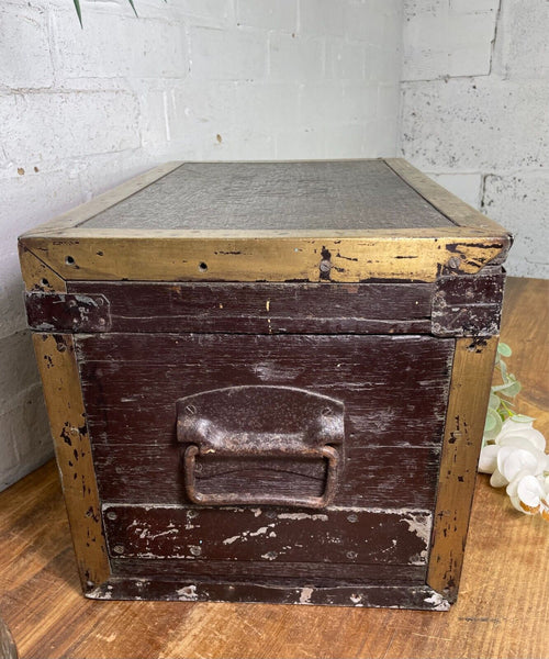 Antique 19th Century Brass Wooden Indian Colonial Merchants Pay Clerk Cash Box