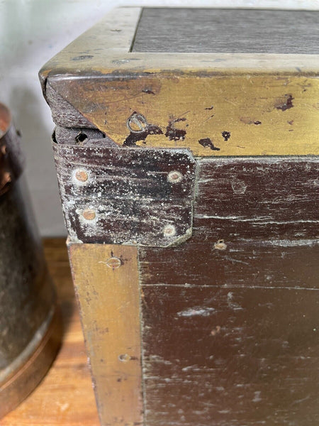Antique 19th Century Brass Wooden Indian Colonial Merchants Pay Clerk Cash Box
