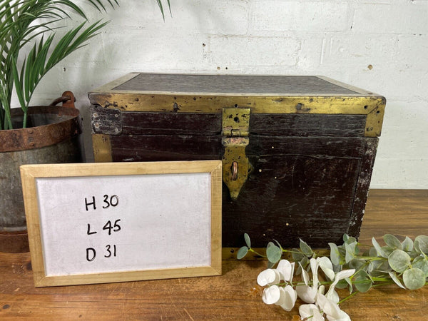 Antique 19th Century Brass Wooden Indian Colonial Merchants Pay Clerk Cash Box