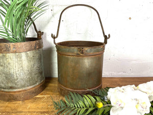 Vintage Heavy Duty Galvanised Iron Bucket With Handle Hanging Garden Planter