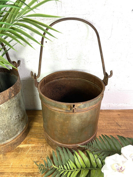 Vintage Heavy Duty Galvanised Iron Bucket With Handle Hanging Garden Planter