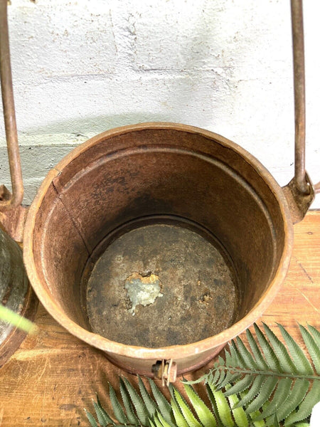 Vintage Heavy Duty Galvanised Iron Bucket With Handle Hanging Garden Planter
