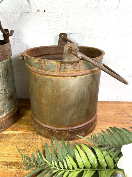 Vintage Heavy Duty Galvanised Iron Bucket With Handle Hanging Garden Planter