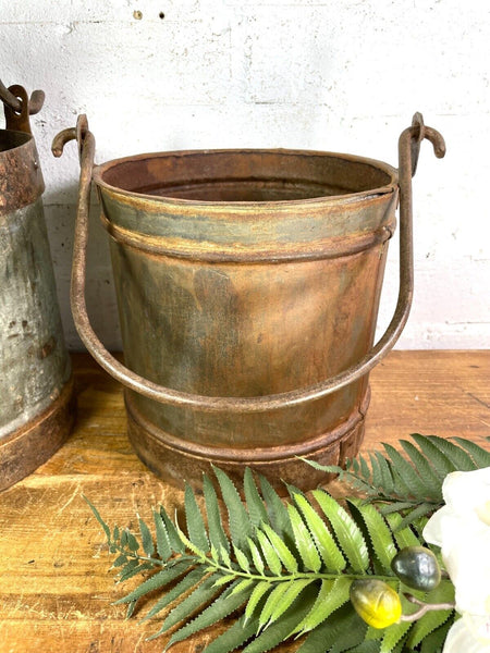 Vintage Heavy Duty Galvanised Iron Bucket With Handle Hanging Garden Planter