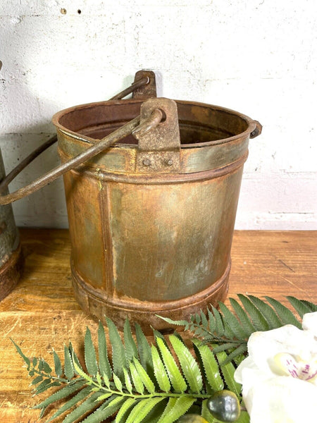 Vintage Heavy Duty Galvanised Iron Bucket With Handle Hanging Garden Planter