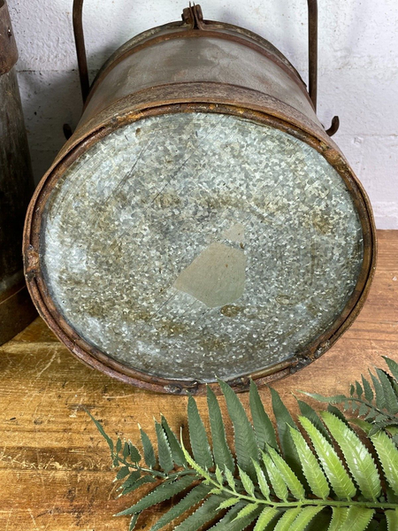 Vintage Heavy Duty Galvanised Iron Bucket With Handle Hanging Garden Planter