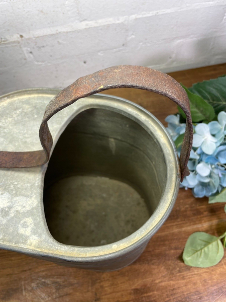 Vintage French European Galvanised Zinc Rose Head Watering Can Garden Planter