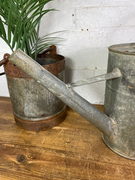 Vintage French European Galvanised Zinc Rose Head Watering Can Garden Planter