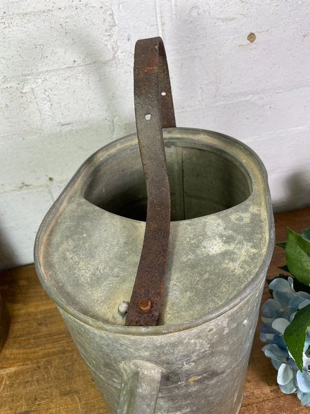 Vintage French European Galvanised Zinc Rose Head Watering Can Garden Planter