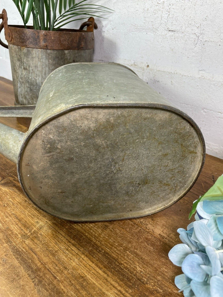 Vintage French European Galvanised Zinc Rose Head Watering Can Garden Planter