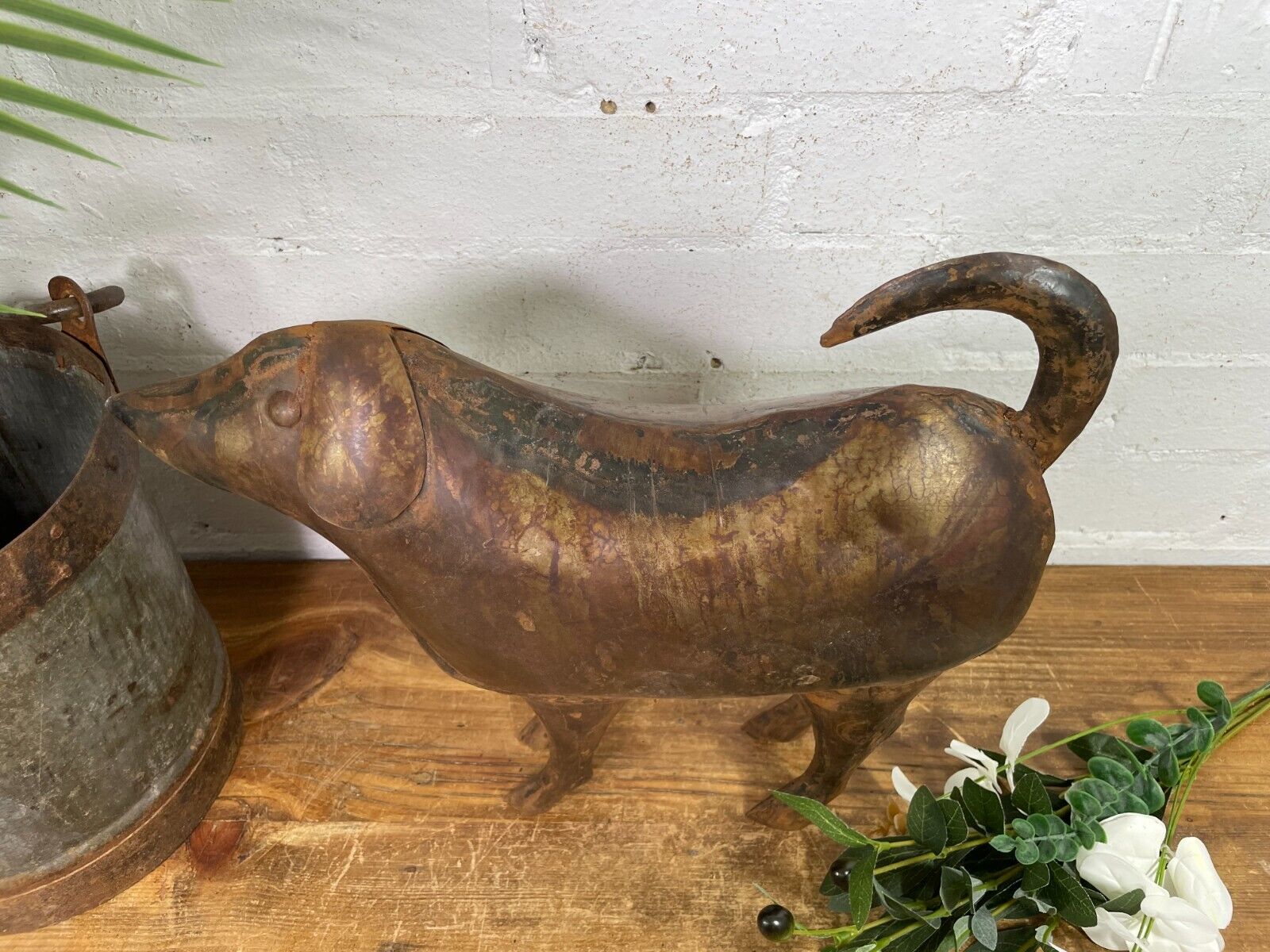 Rustic Reclaimed Handmade Metal Dog Puppy Spaniel Garden Sculpture Ornament