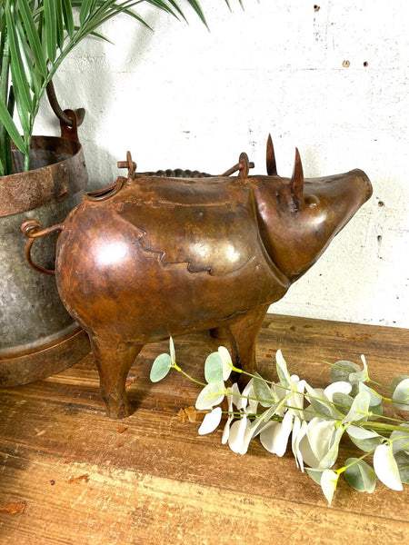 Rustic Reclaimed Handmade Metal Pig Watering Can Water Feature Garden Sculpture
