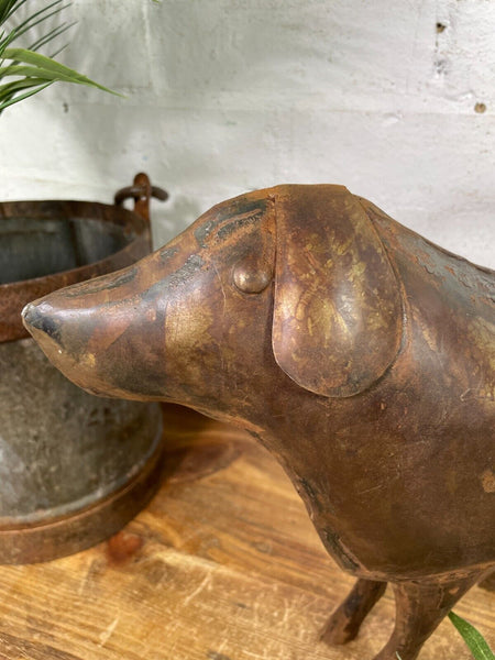 Rustic Reclaimed Handmade Metal Dog Puppy Spaniel Garden Sculpture Ornament