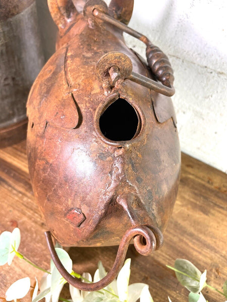 Rustic Reclaimed Handmade Metal Pig Watering Can Water Feature Garden Sculpture