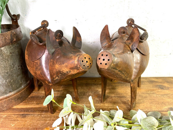 Rustic Reclaimed Handmade Metal Pig Watering Can Water Feature Garden Sculpture