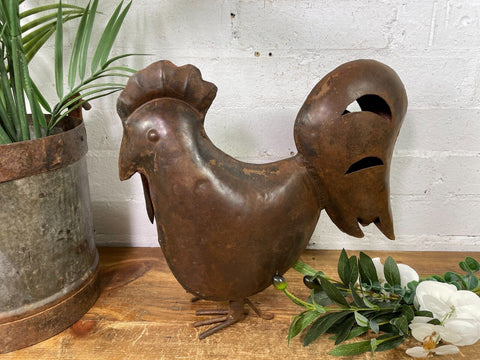 Rustic Reclaimed Handmade Metal Chick Chicken Rooster Garden Sculpture Ornament