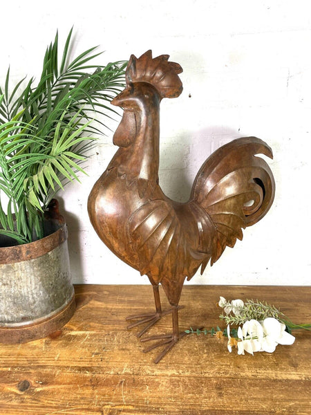 Large Rustic Reclaimed Recycled Metal Rooster Chicken Garden Sculpture Ornament