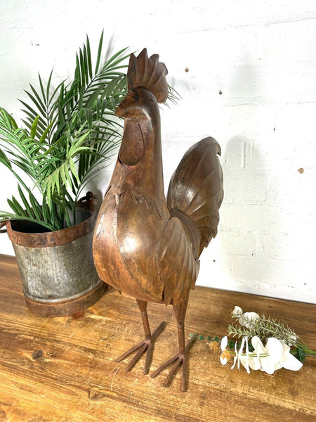 Large Rustic Reclaimed Recycled Metal Rooster Chicken Garden Sculpture Ornament