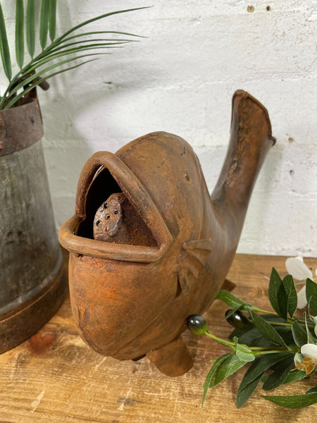 Rustic Reclaimed Handmade Metal Fish Watering Can Water Feature Garden Sculpture
