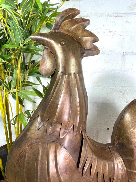 Large Rustic Reclaimed Recycled Metal Rooster Chicken Garden Sculpture Ornament