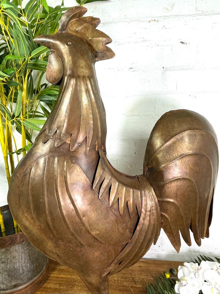 Large Rustic Reclaimed Recycled Metal Rooster Chicken Garden Sculpture Ornament