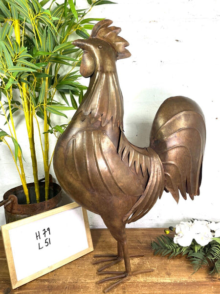 Large Rustic Reclaimed Recycled Metal Rooster Chicken Garden Sculpture Ornament