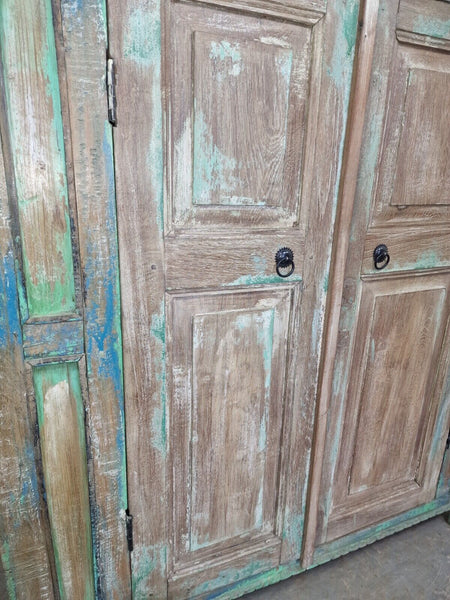 Vintage Rustic Indian Green Wooden Shop Display Bathroom Kitchen Drinks Cabinet