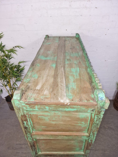 Vintage Rustic Indian Green Wooden Shop Display Bathroom Kitchen Drinks Cabinet